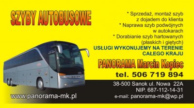 Szyby autobusowe-montaż, sprzedaż